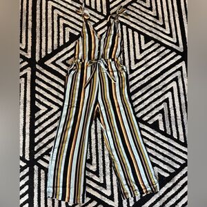 Xhilaration Striped V-Neck Wide-Leg Jumpsuit in Black, Blue & Gold